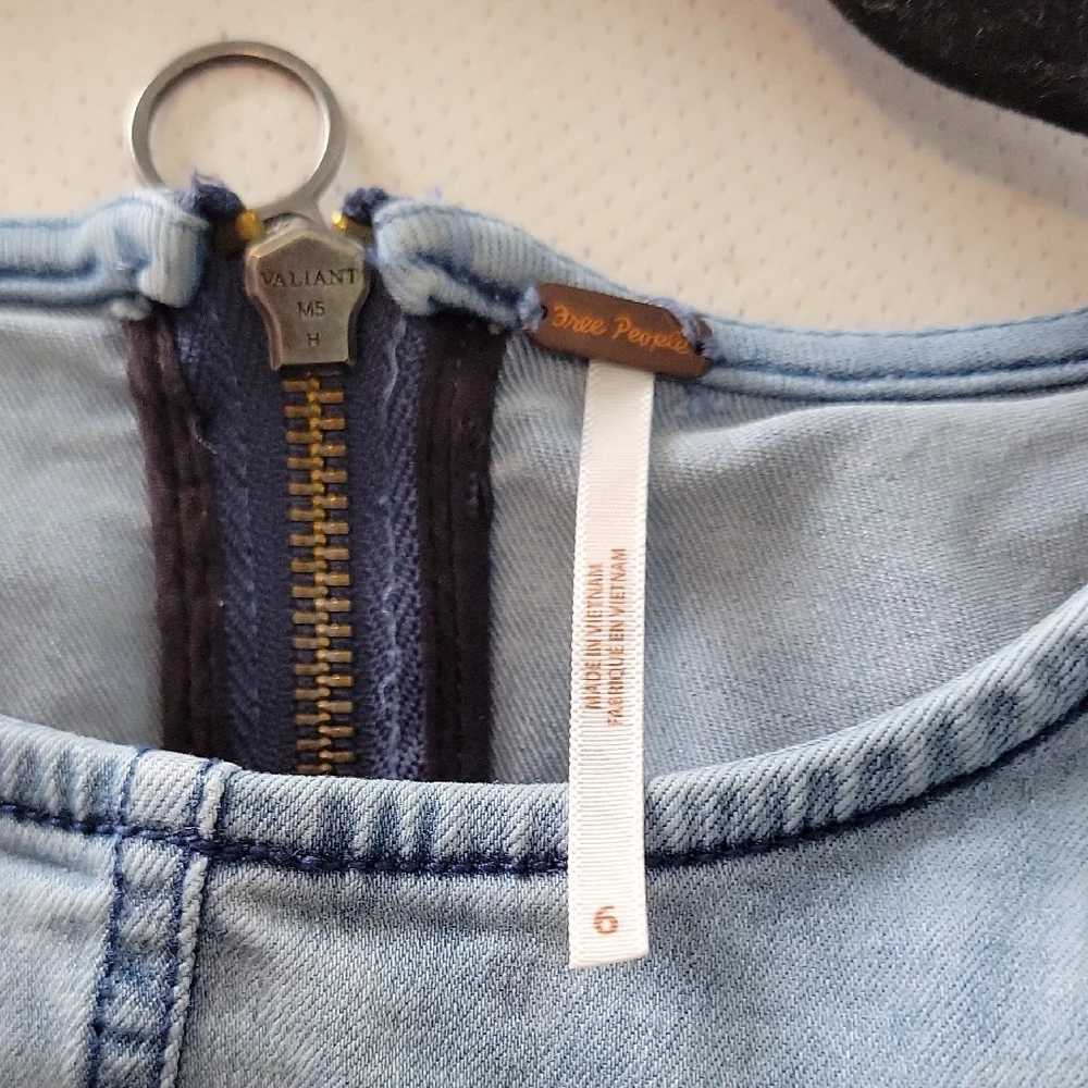 Free People Light Blue Denim Chambray Seamed Fit And Flare Skater Alex Dress - 6 - Picture 6 of 11